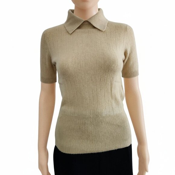 Vintage Jaeger Cashmere Sweater Pullover Collared Beige Scotland Womens Size 34 - Picture 1 of 6